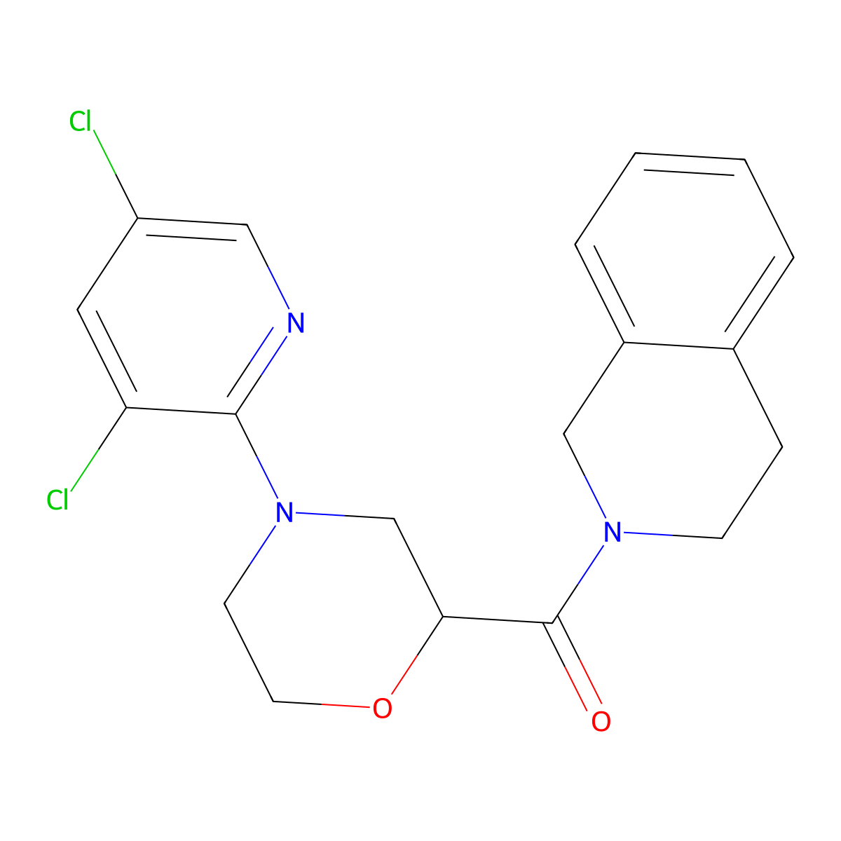 2-[4-(3,5-Dichloropyridin-2-yl)morpholine-2-carbonyl]-1,2,3,4-tetrahydroisoquinoline molecular structure, CAS 3054445-02-9
