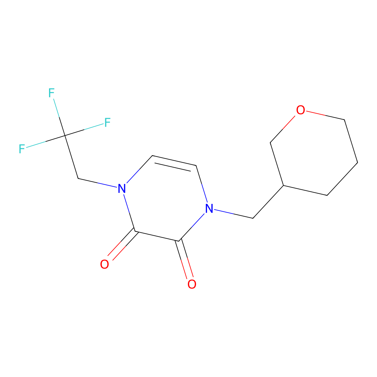 1-[(Oxan-3-yl)methyl]-4-(2,2,2-trifluoroethyl)-1,2,3,4-tetrahydropyrazine-2,3-dione molecular structure, CAS 3054445-03-0