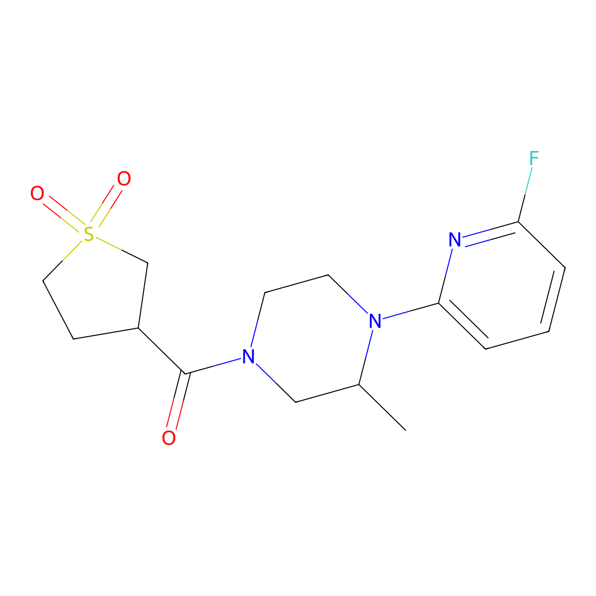 3-[4-(6-Fluoropyridin-2-yl)-3-methylpiperazine-1-carbonyl]-1lambda-thiolane-1,1-dione molecular structure, CAS 3054445-08-5
