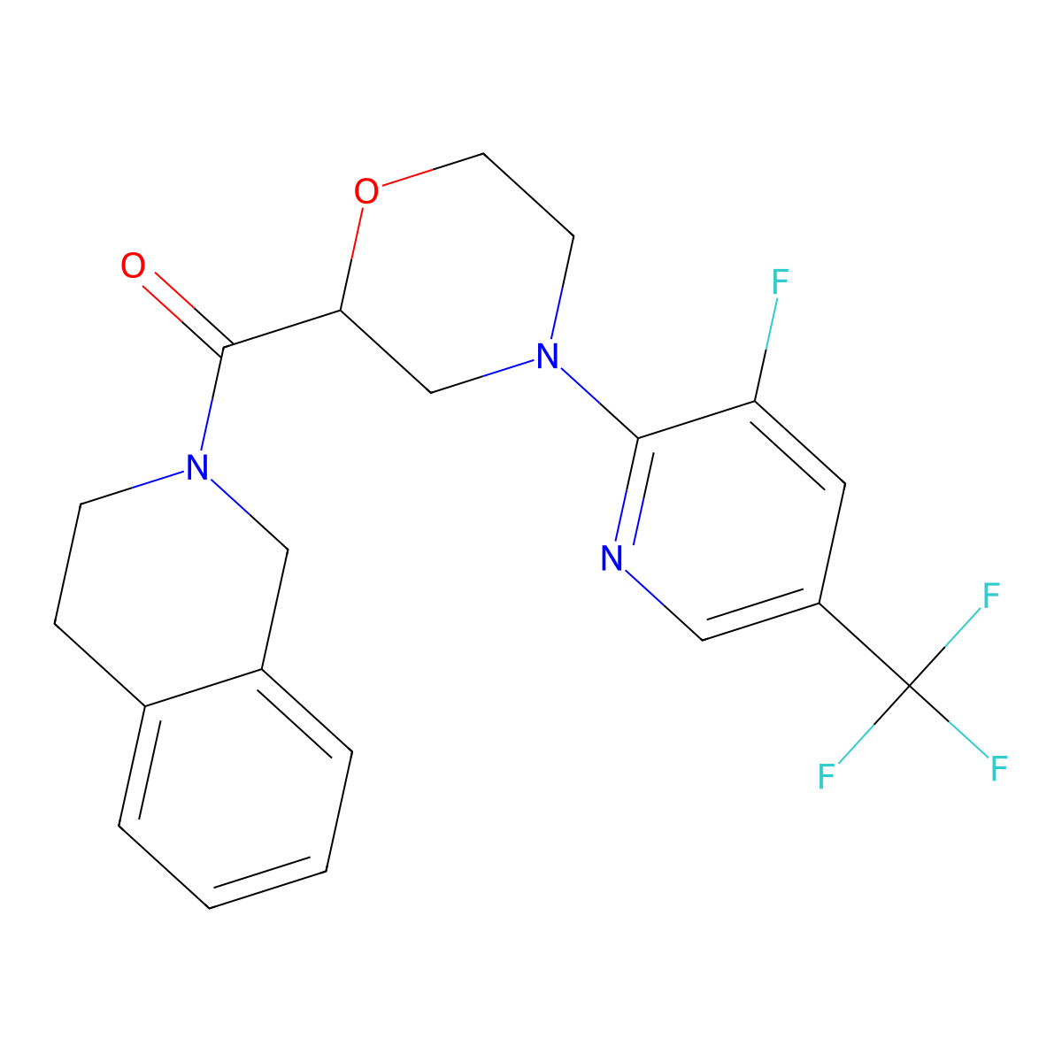 2-{4-[3-Fluoro-5-(trifluoromethyl)pyridin-2-yl]morpholine-2-carbonyl}-1,2,3,4-tetrahydroisoquinoline molecular structure, CAS 3054445-11-0