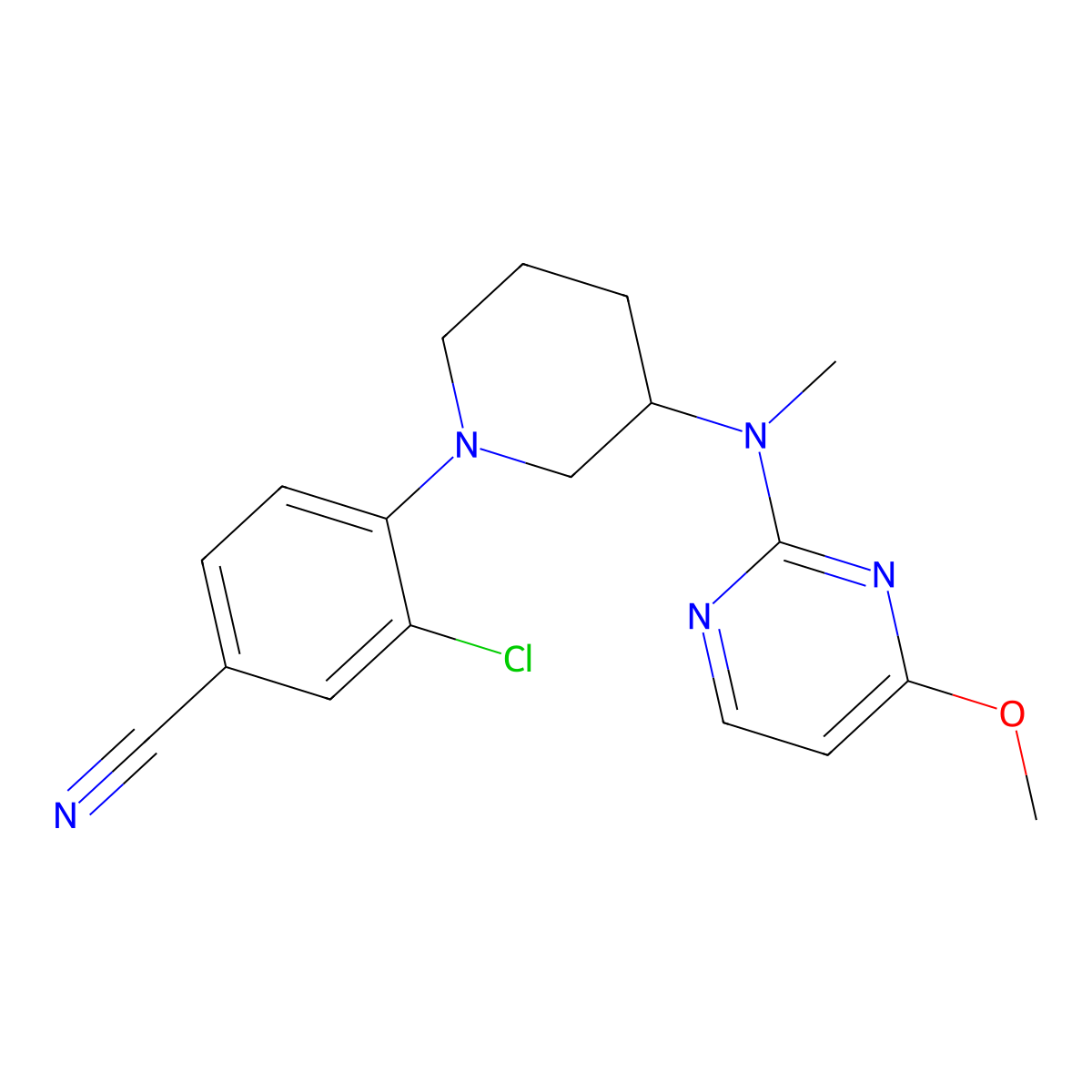 3-Chloro-4-[3-[(4-methoxypyrimidin-2-yl)-methylamino]piperidin-1-yl]benzonitrile molecular structure, CAS 3054445-19-8