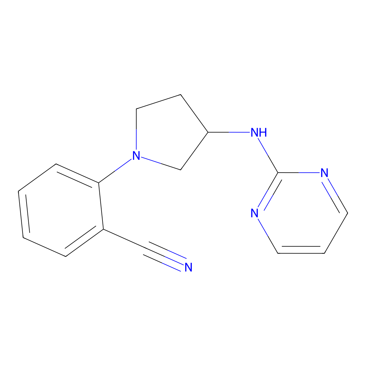 2-{3-[(Pyrimidin-2-yl)amino]pyrrolidin-1-yl}benzonitrile molecular structure, CAS 3054445-20-1