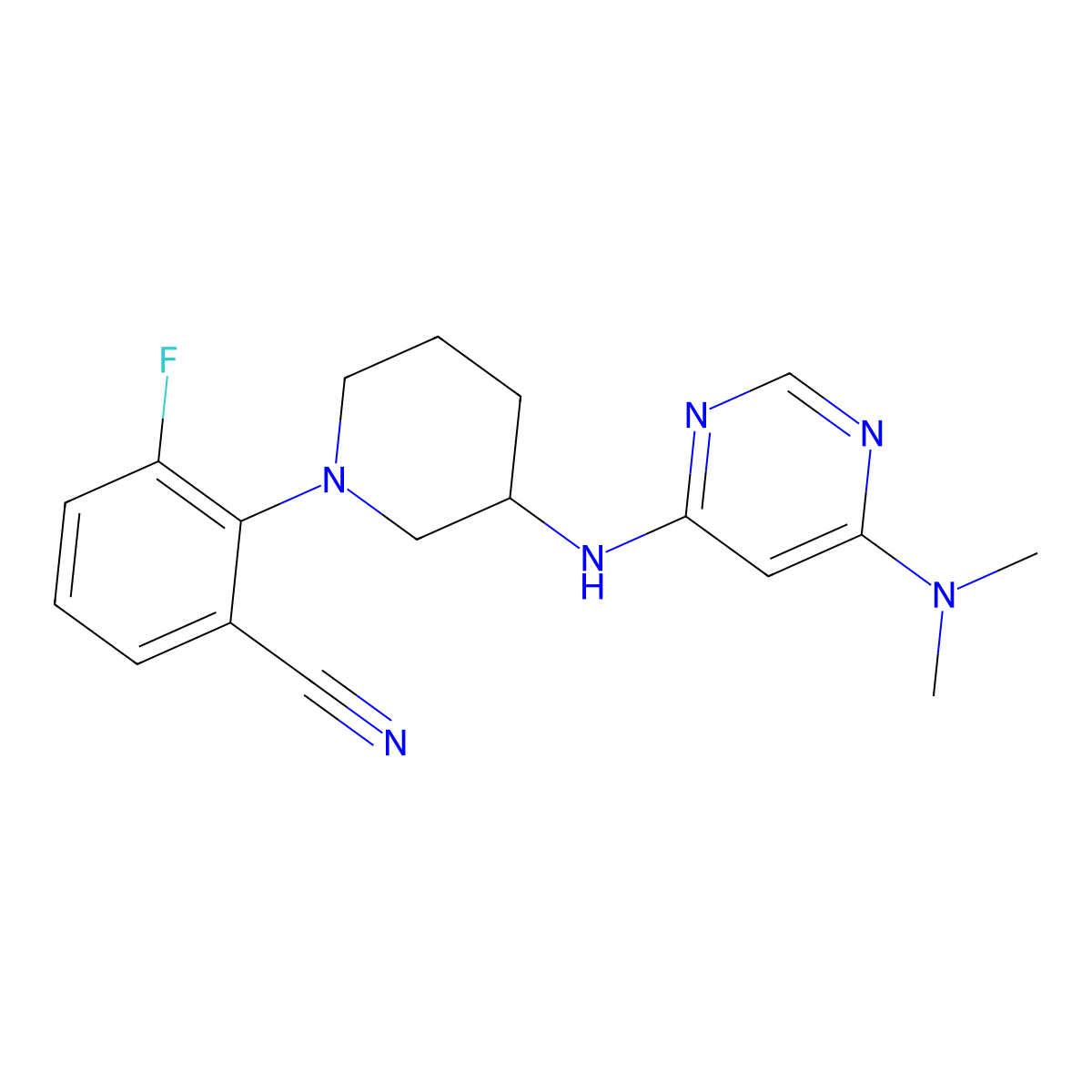 2-(3-{[6-(Dimethylamino)pyrimidin-4-yl]amino}piperidin-1-yl)-3-fluorobenzonitrile molecular structure, CAS 3054445-23-4