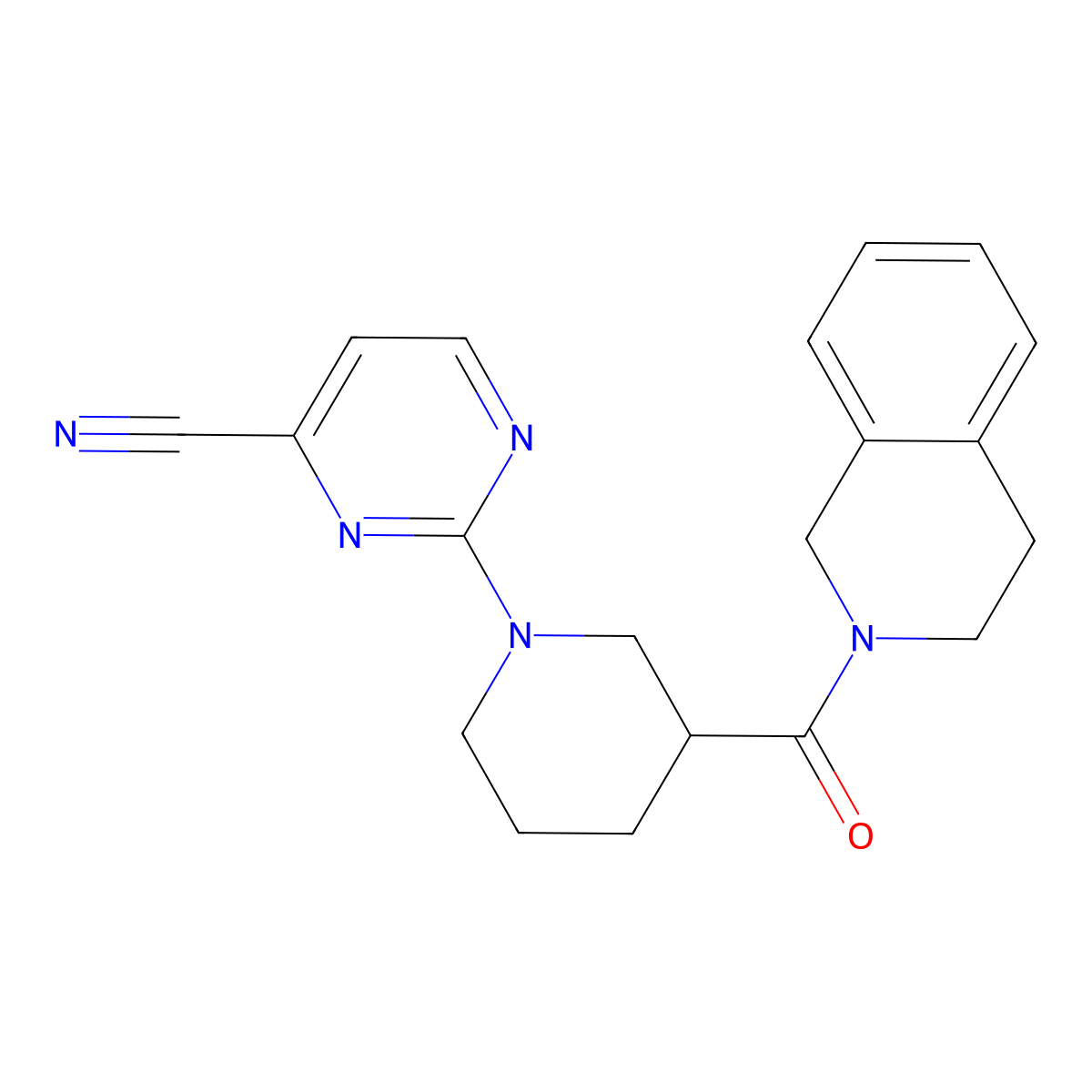 2-[3-(1,2,3,4-Tetrahydroisoquinoline-2-carbonyl)piperidin-1-yl]pyrimidine-4-carbonitrile molecular structure, CAS 3054445-26-7