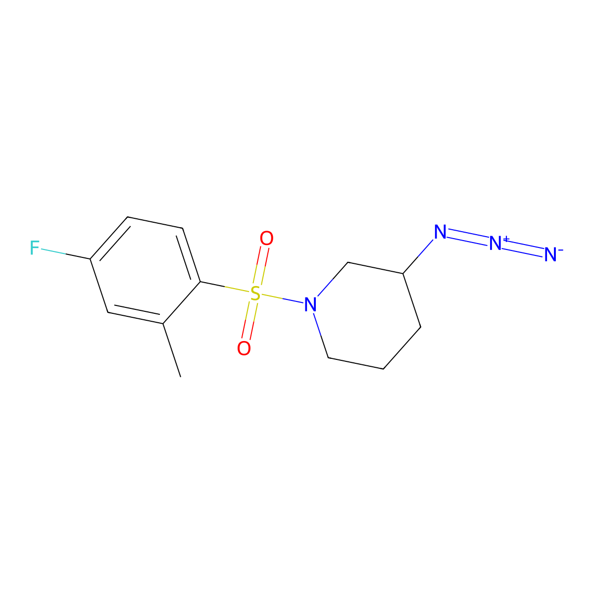 3-Azido-1-(4-fluoro-2-methylbenzenesulfonyl)piperidine molecular structure, CAS 3054445-31-4