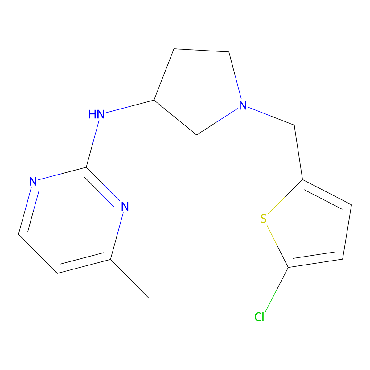 N-{1-[(5-chlorothiophen-2-yl)methyl]pyrrolidin-3-yl}-4-methylpyrimidin-2-amine molecular structure, CAS 3054445-32-5