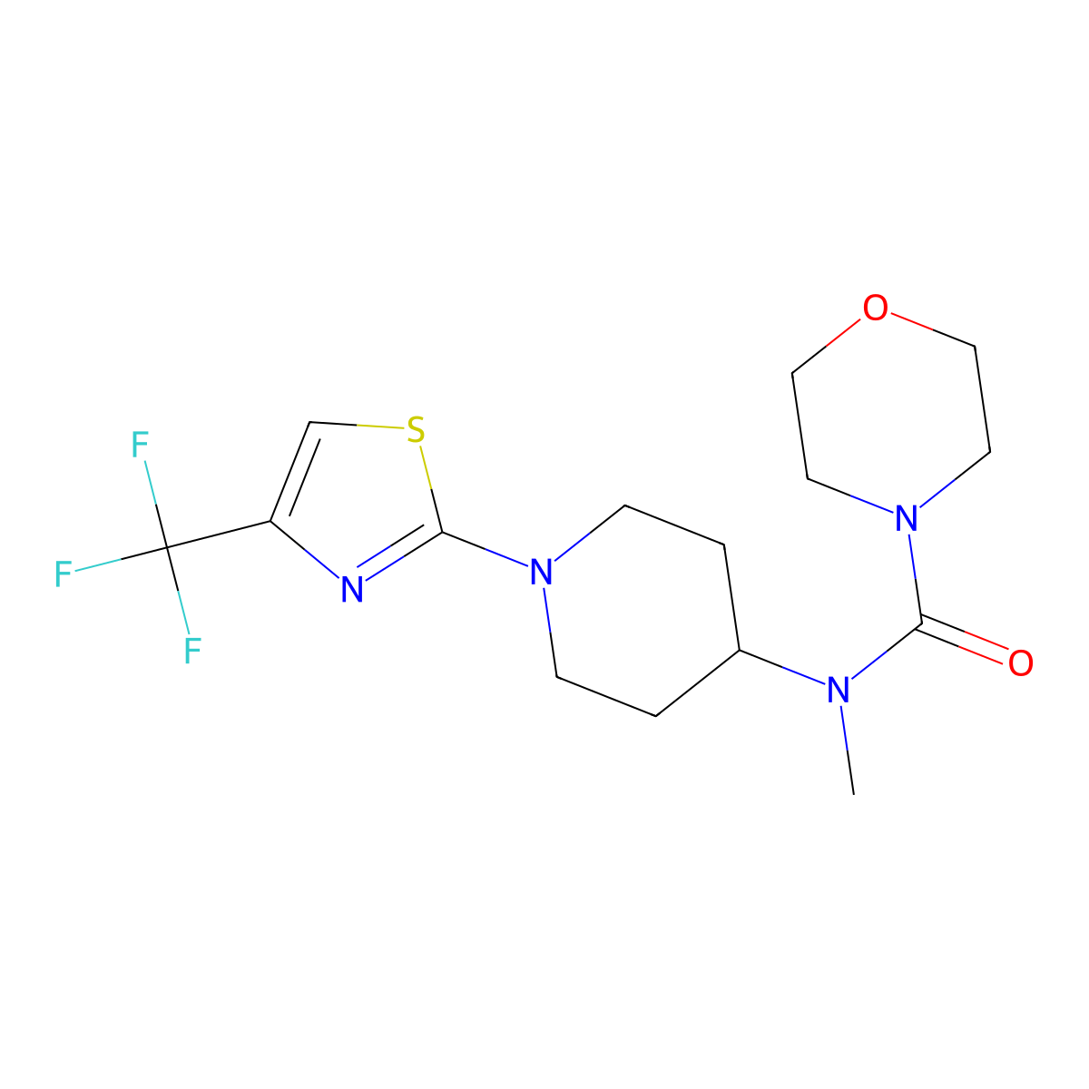 N-methyl-N-{1-[4-(trifluoromethyl)-1,3-thiazol-2-yl]piperidin-4-yl}morpholine-4-carboxamide molecular structure, CAS 3054445-35-8