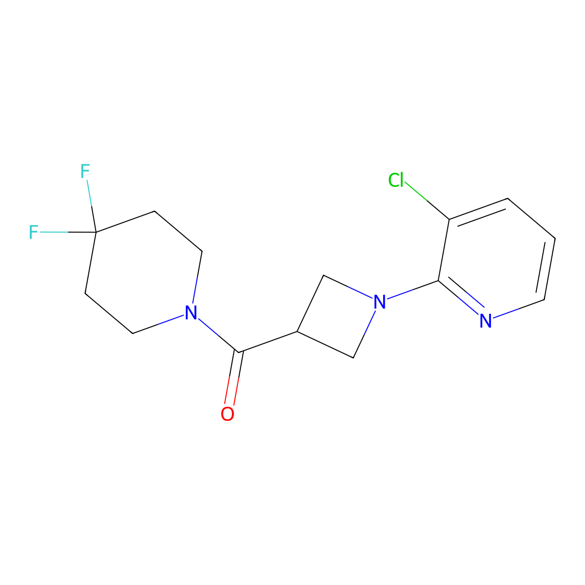 3-Chloro-2-[3-(4,4-difluoropiperidine-1-carbonyl)azetidin-1-yl]pyridine molecular structure, CAS 3054445-37-0