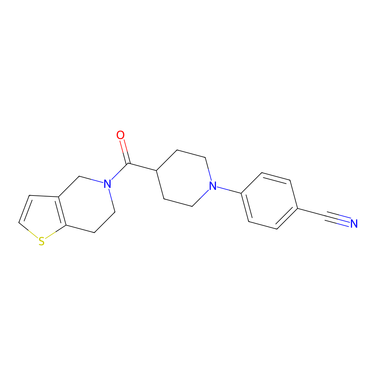 4-(4-{4H,5H,6H,7H-thieno[3,2-c]pyridine-5-carbonyl}piperidin-1-yl)benzonitrile molecular structure, CAS 3054445-41-6