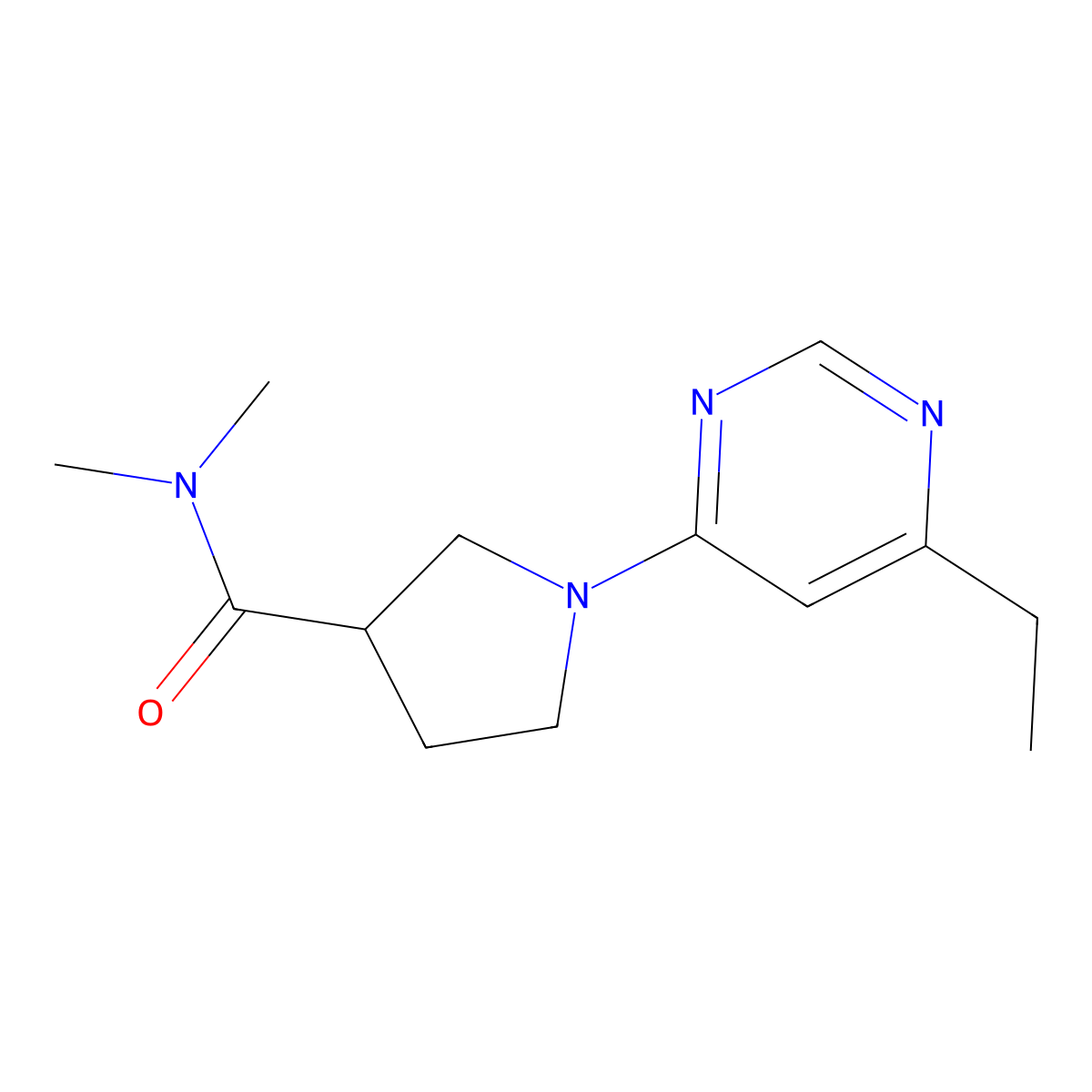 1-(6-ethylpyrimidin-4-yl)-N,N-dimethylpyrrolidine-3-carboxamide molecular structure, CAS 3054445-42-7