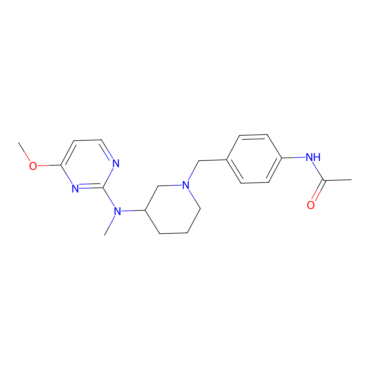N-[4-({3-[(4-methoxypyrimidin-2-yl)(methyl)amino]piperidin-1-yl}methyl)phenyl]acetamide molecular structure, CAS 3054445-50-7