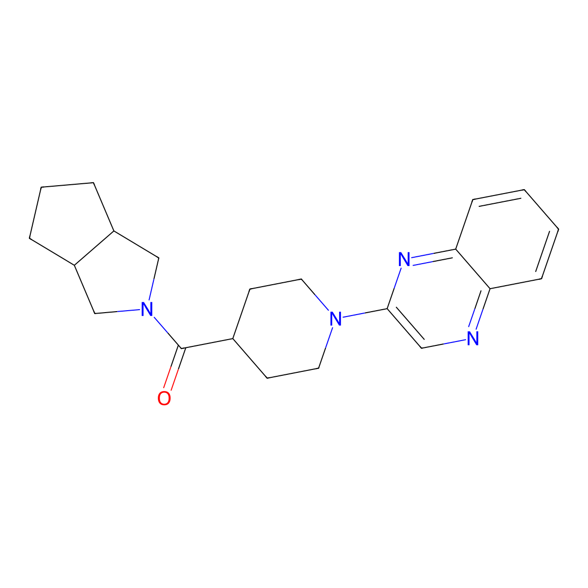 2-(4-{Octahydrocyclopenta[c]pyrrole-2-carbonyl}piperidin-1-yl)quinoxaline molecular structure, CAS 3054445-51-8