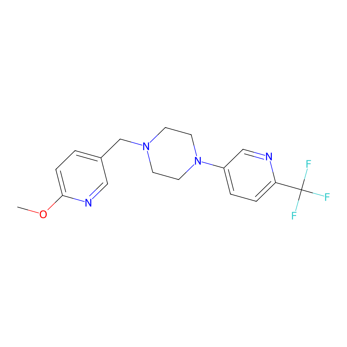 1-[(6-Methoxypyridin-3-yl)methyl]-4-[6-(trifluoromethyl)pyridin-3-yl]piperazine molecular structure, CAS 3054533-67-1