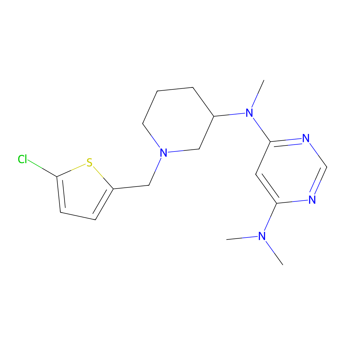 N4-{1-[(5-chlorothiophen-2-yl)methyl]piperidin-3-yl}-N4,N6,N6-trimethylpyrimidine-4,6-diamine molecular structure, CAS 3054533-69-3