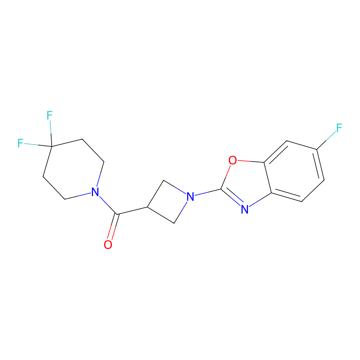 2-[3-(4,4-Difluoropiperidine-1-carbonyl)azetidin-1-yl]-6-fluoro-1,3-benzoxazole molecular structure, CAS 3054533-71-7