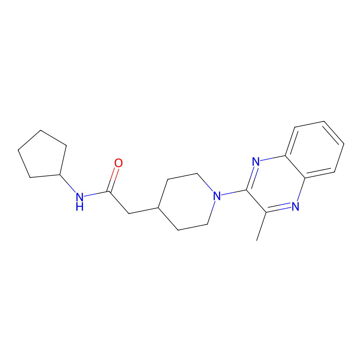 N-cyclopentyl-2-[1-(3-methylquinoxalin-2-yl)piperidin-4-yl]acetamide molecular structure, CAS 3054533-72-8