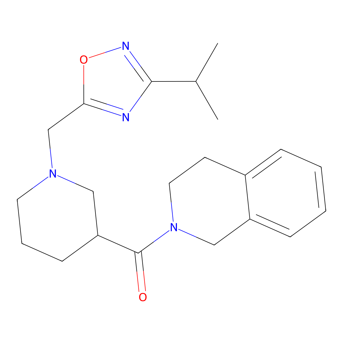2-(1-{[3-(Propan-2-yl)-1,2,4-oxadiazol-5-yl]methyl}piperidine-3-carbonyl)-1,2,3,4-tetrahydroisoquinoline molecular structure, CAS 3054533-78-4