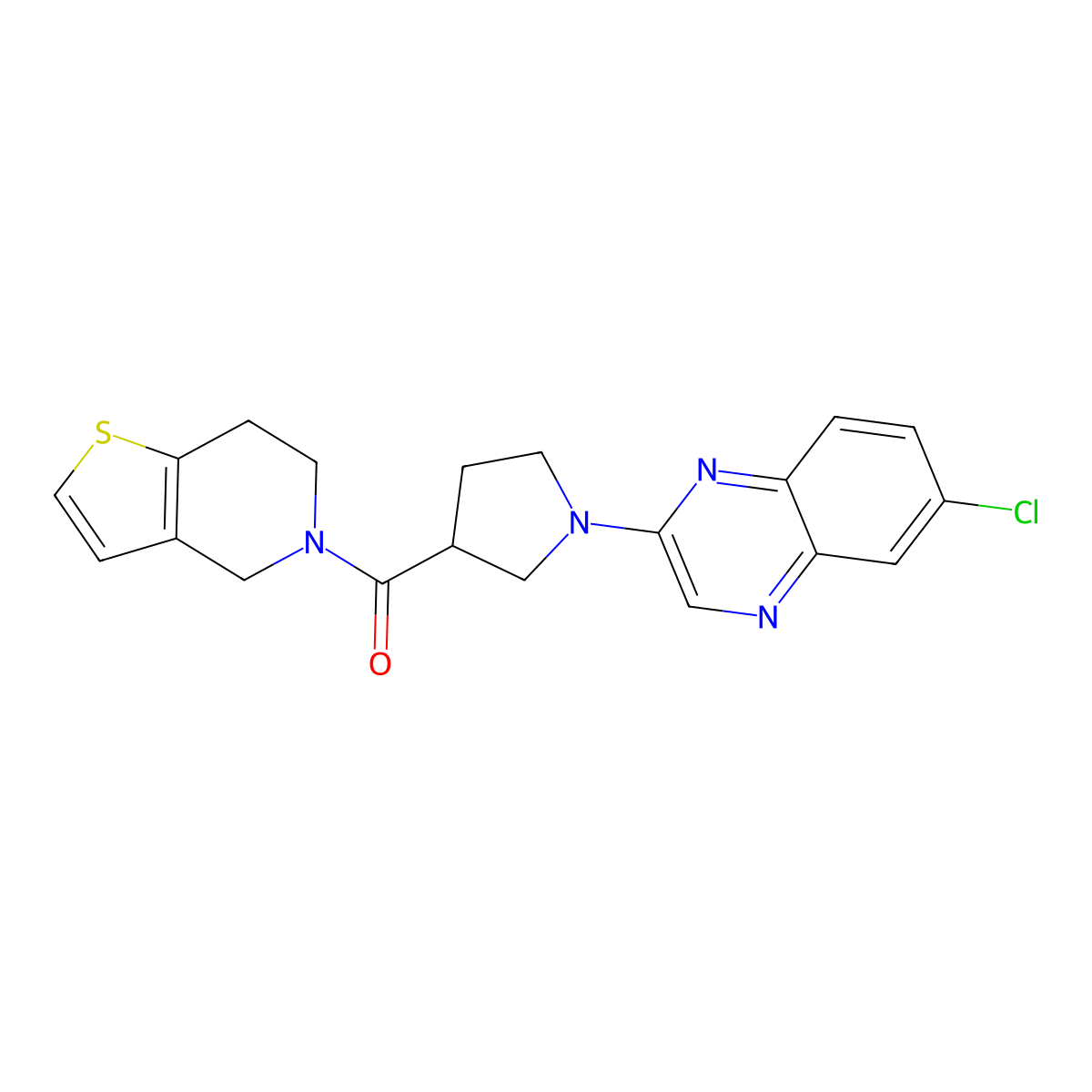 6-chloro-2-(3-{4H,5H,6H,7H-thieno[3,2-c]pyridine-5-carbonyl}pyrrolidin-1-yl)quinoxaline molecular structure, CAS 3054533-82-0