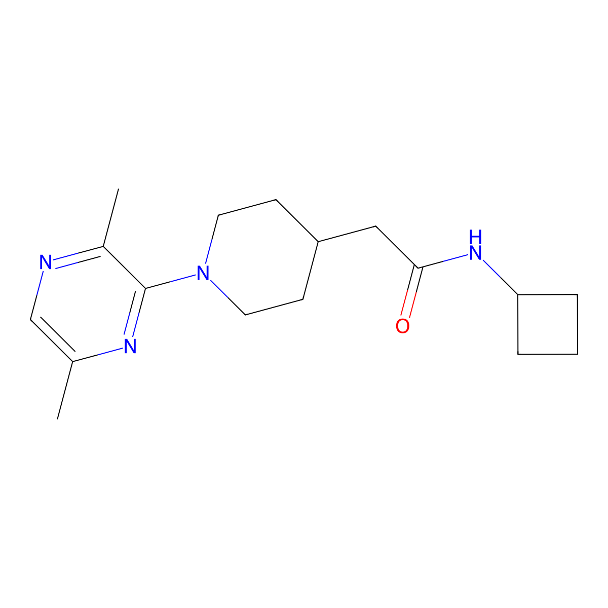 N-cyclobutyl-2-[1-(3,6-dimethylpyrazin-2-yl)piperidin-4-yl]acetamide molecular structure, CAS 3054533-88-6