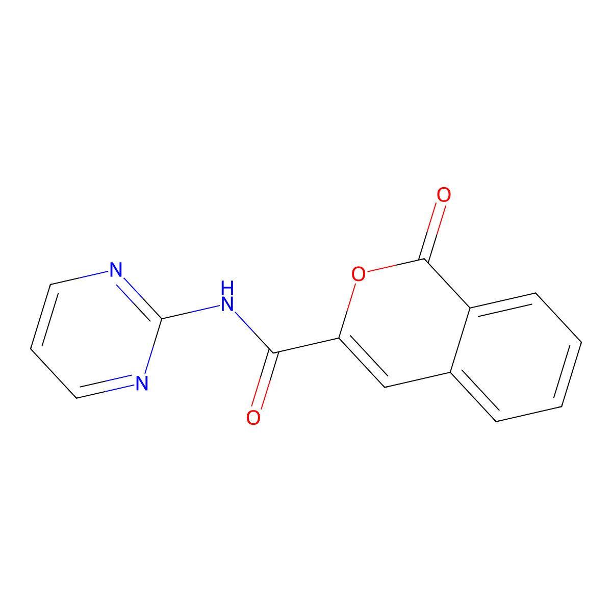 1-oxo-N-(pyrimidin-2-yl)-1H-isochromene-3-carboxamide molecular structure, CAS 3054533-89-7