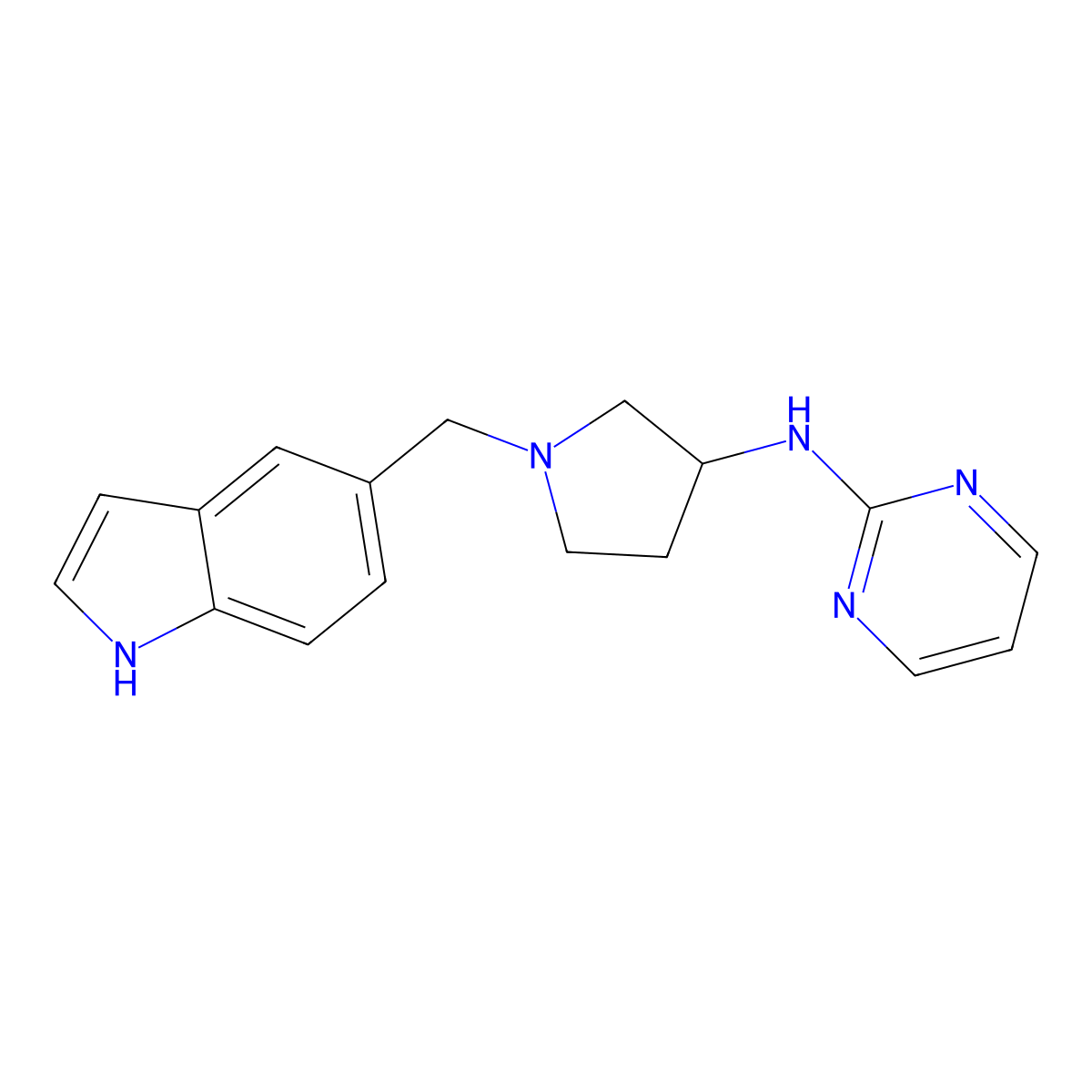 N-{1-[(1H-indol-5-yl)methyl]pyrrolidin-3-yl}pyrimidin-2-amine molecular structure, CAS 3054533-92-2