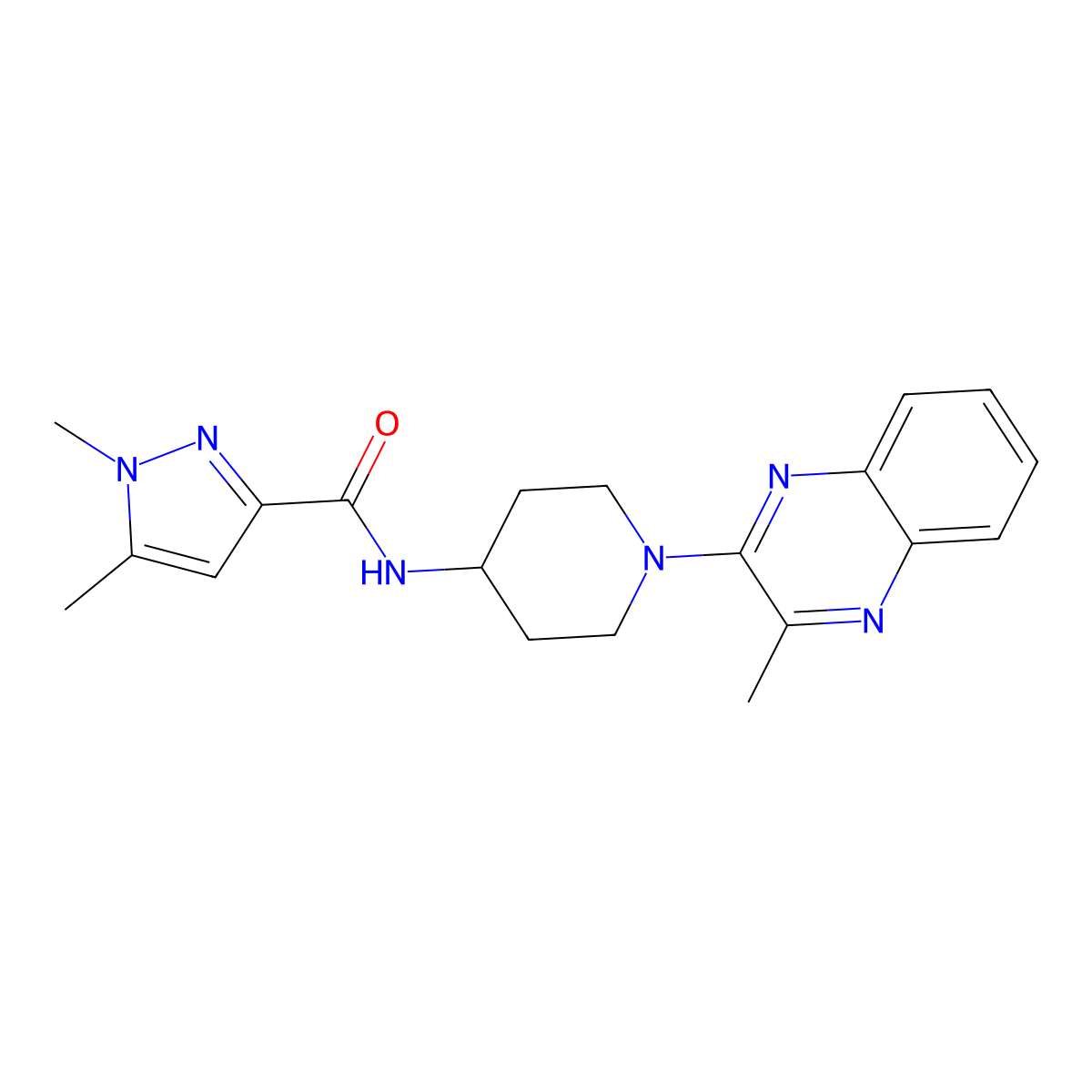 1,5-dimethyl-N-[1-(3-methylquinoxalin-2-yl)piperidin-4-yl]-1H-pyrazole-3-carboxamide molecular structure, CAS 3054533-96-6