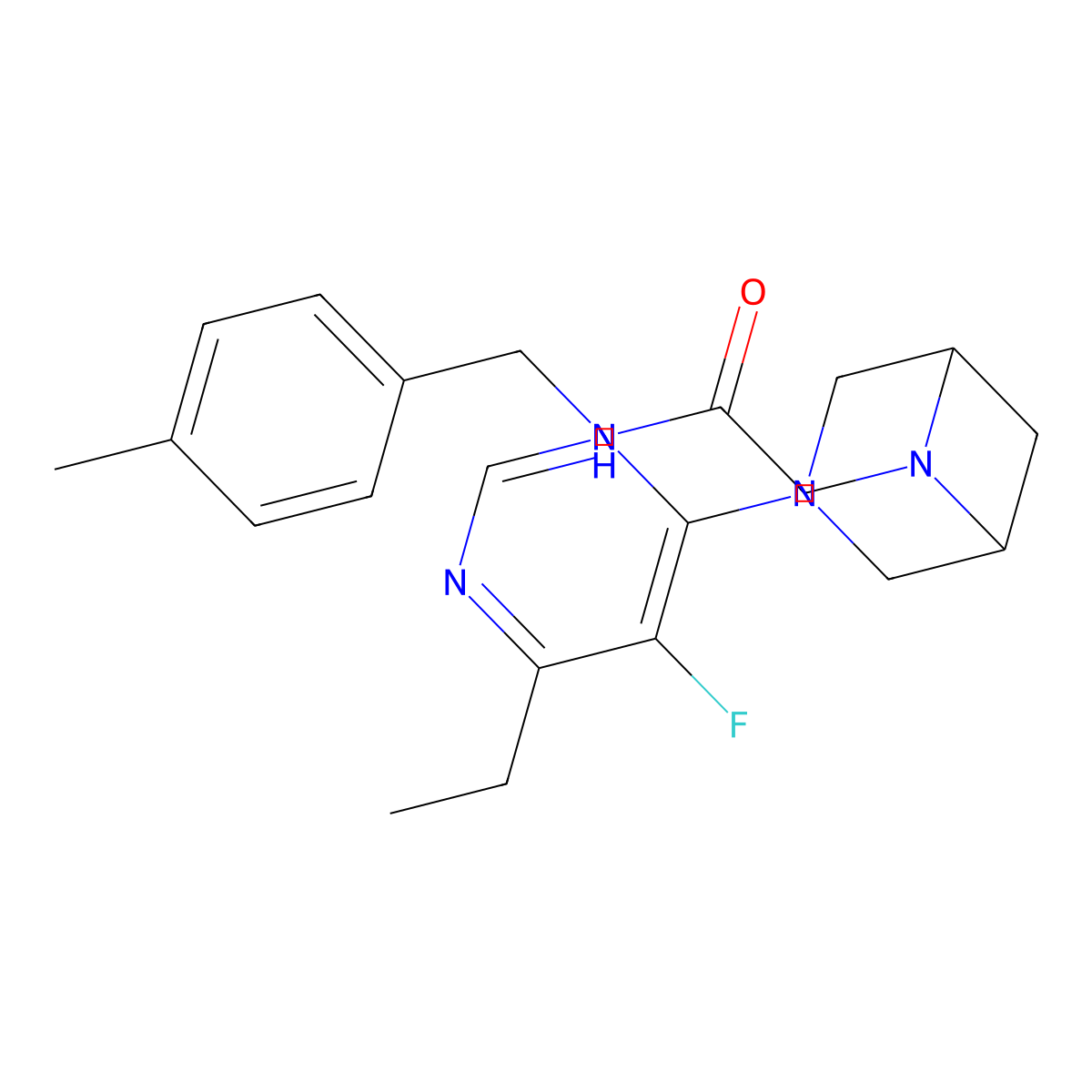 2-[3-(6-ethyl-5-fluoropyrimidin-4-yl)-3,6-diazabicyclo[3.1.1]heptan-6-yl]-N-[(4-methylphenyl)methyl]acetamide molecular structure, CAS 3054533-97-7