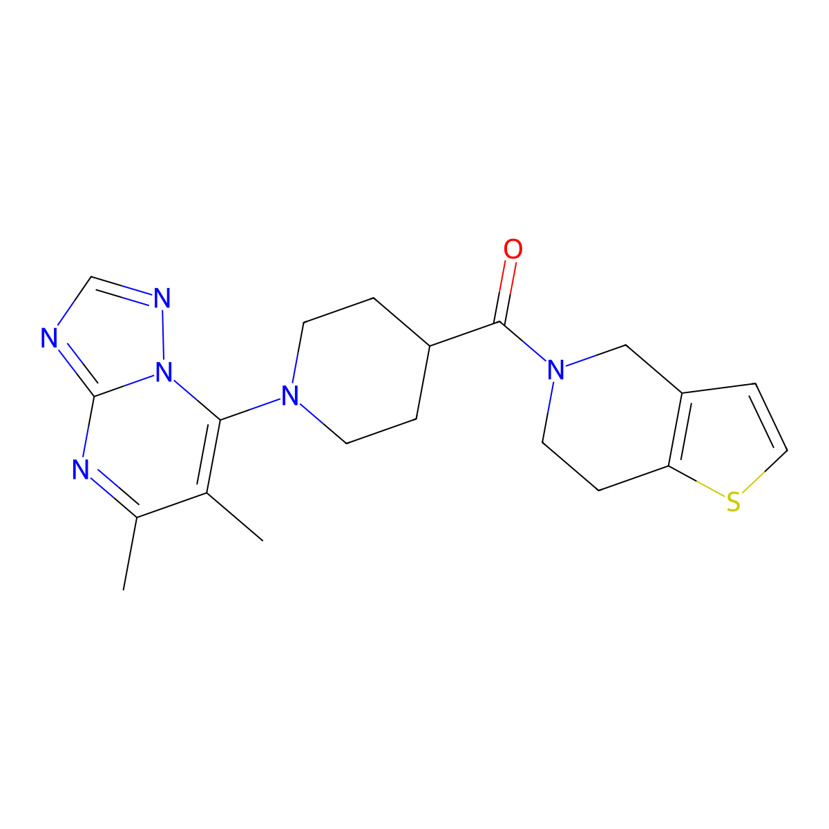 1-{5,6-dimethyl-[1,2,4]triazolo[1,5-a]pyrimidin-7-yl}-4-{4H,5H,6H,7H-thieno[3,2-c]pyridine-5-carbonyl}piperidine molecular structure, CAS 3054534-04-9