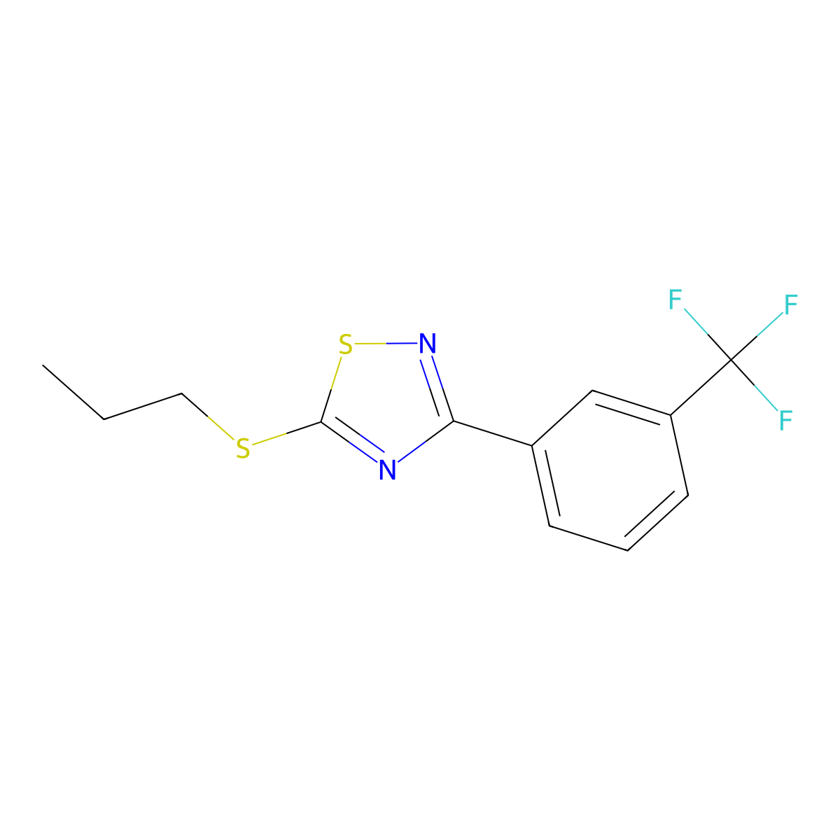 5-Propylsulfanyl-3-[3-(trifluoromethyl)phenyl]-1,2,4-thiadiazole molecular structure, CAS 3054534-07-2