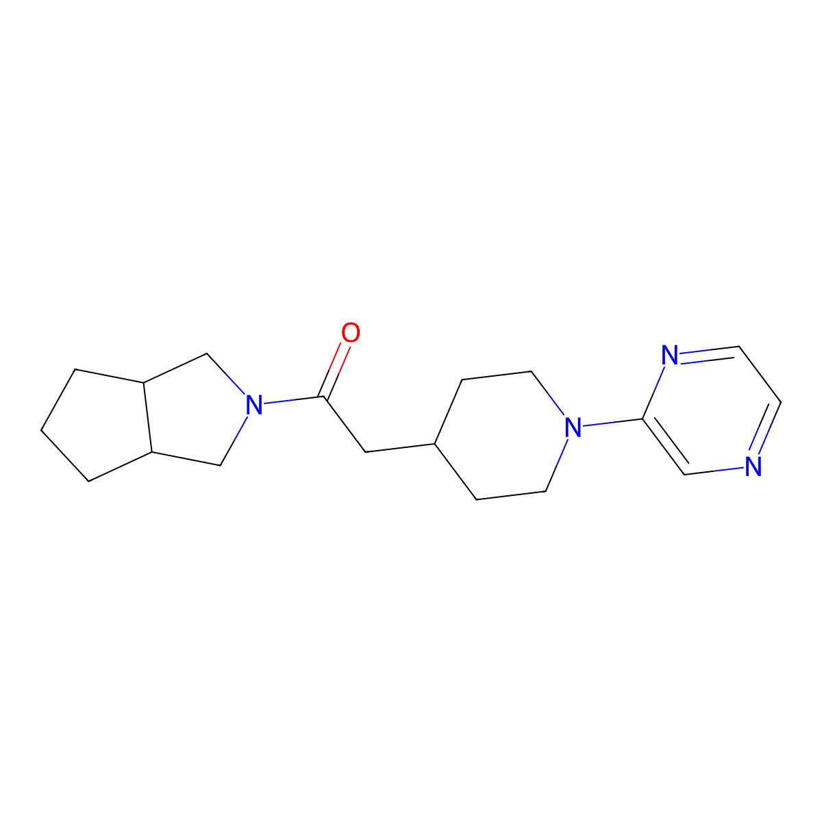 1-{Octahydrocyclopenta[c]pyrrol-2-yl}-2-[1-(pyrazin-2-yl)piperidin-4-yl]ethan-1-one molecular structure, CAS 3054534-09-4