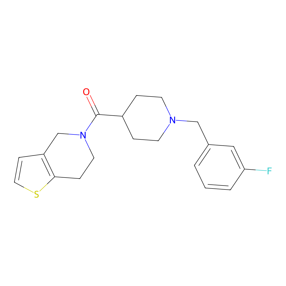 1-[(3-fluorophenyl)methyl]-4-{4H,5H,6H,7H-thieno[3,2-c]pyridine-5-carbonyl}piperidine molecular structure, CAS 3054534-10-7