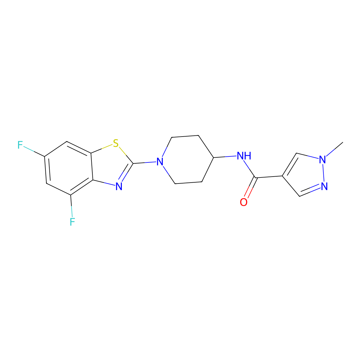 N-[1-(4,6-difluoro-1,3-benzothiazol-2-yl)piperidin-4-yl]-1-methyl-1H-pyrazole-4-carboxamide molecular structure, CAS 3054534-11-8