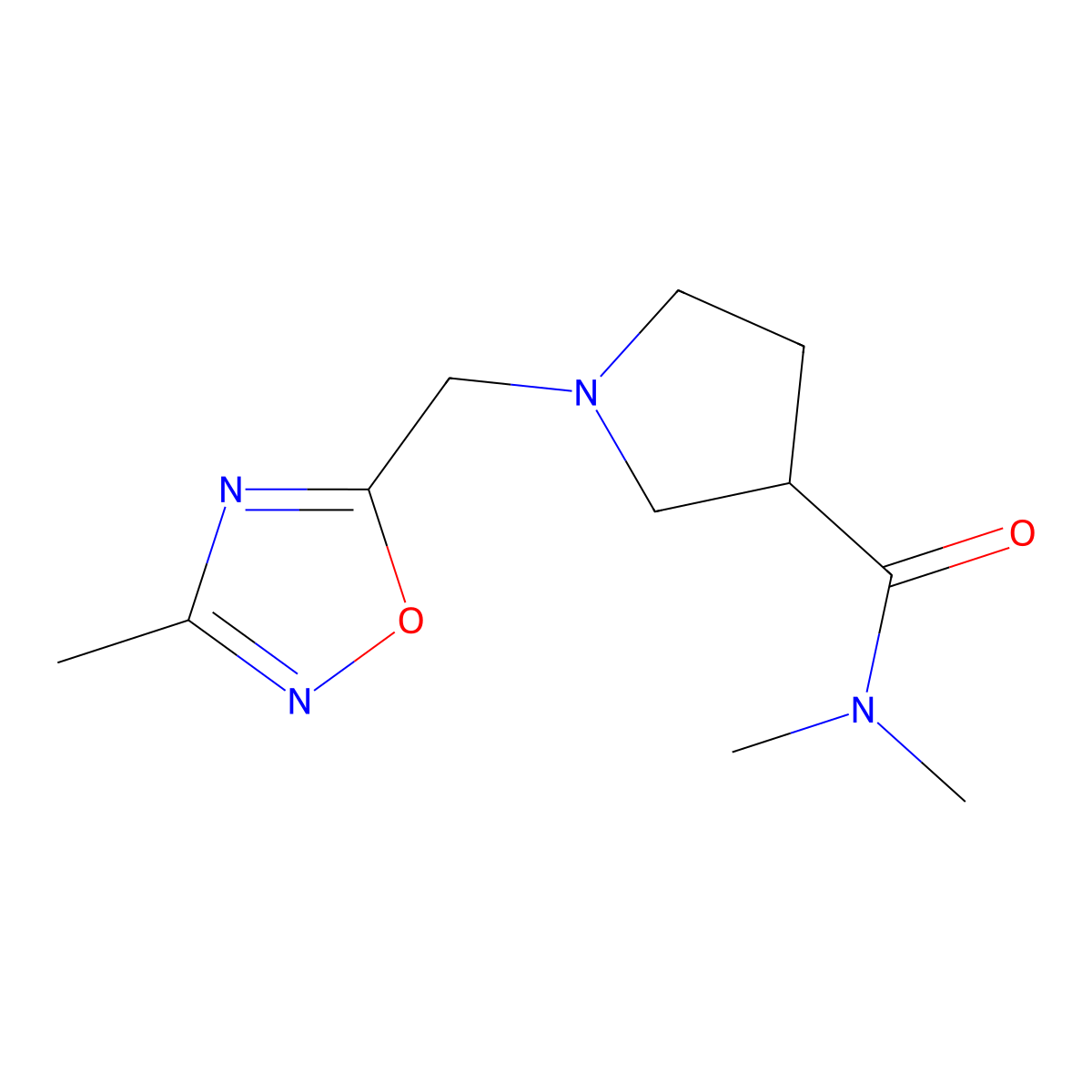 N,N-dimethyl-1-[(3-methyl-1,2,4-oxadiazol-5-yl)methyl]pyrrolidine-3-carboxamide molecular structure, CAS 3054534-17-4