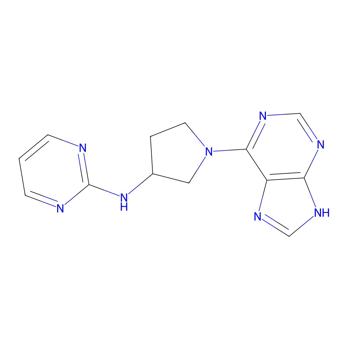 N-[1-(9H-purin-6-yl)pyrrolidin-3-yl]pyrimidin-2-amine molecular structure, CAS 3054534-18-5