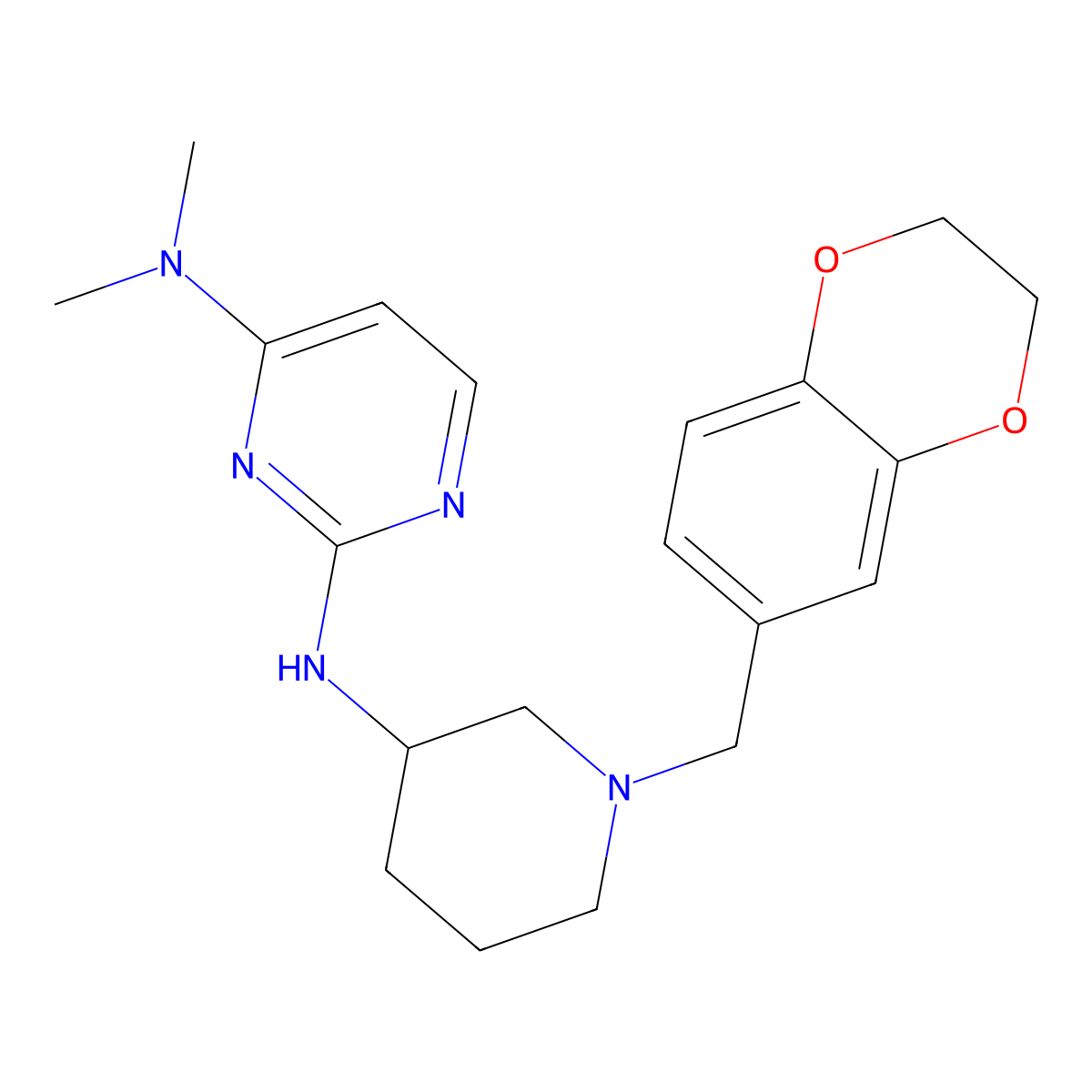 2-N-[1-(2,3-dihydro-1,4-benzodioxin-6-ylmethyl)piperidin-3-yl]-4-N,4-N-dimethylpyrimidine-2,4-diamine molecular structure, CAS 3054534-19-6