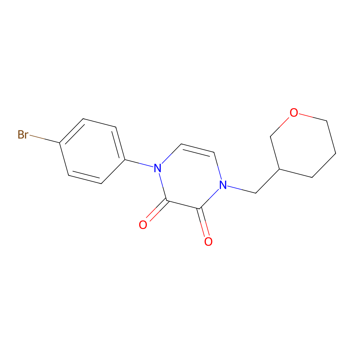 1-(4-Bromophenyl)-4-[(oxan-3-yl)methyl]-1,2,3,4-tetrahydropyrazine-2,3-dione molecular structure, CAS 3054534-20-9