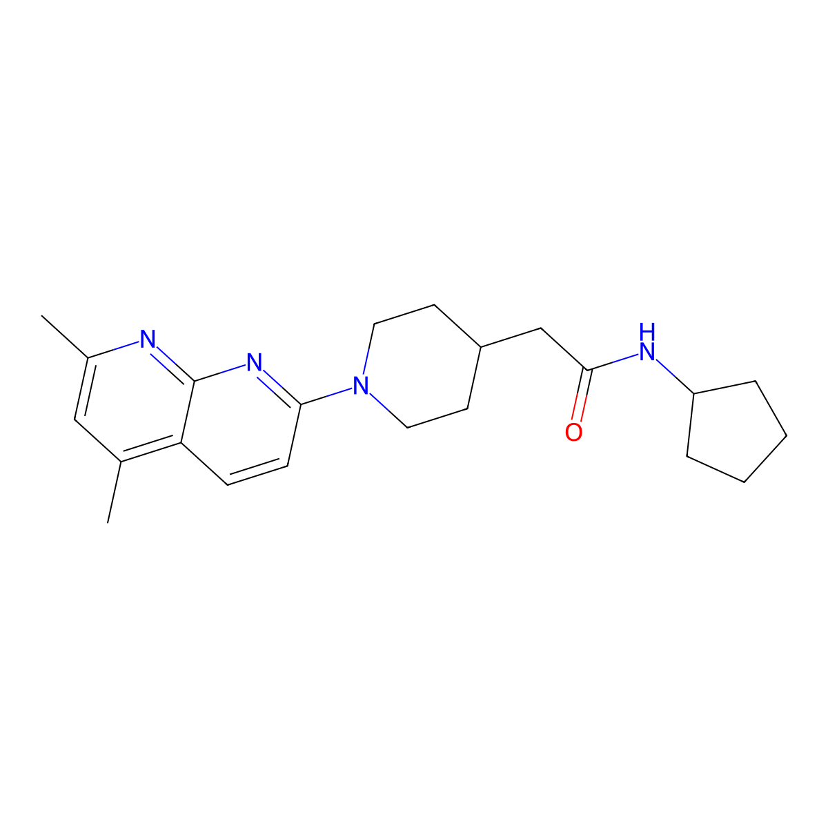 N-cyclopentyl-2-[1-(5,7-dimethyl-1,8-naphthyridin-2-yl)piperidin-4-yl]acetamide molecular structure, CAS 3054534-22-1