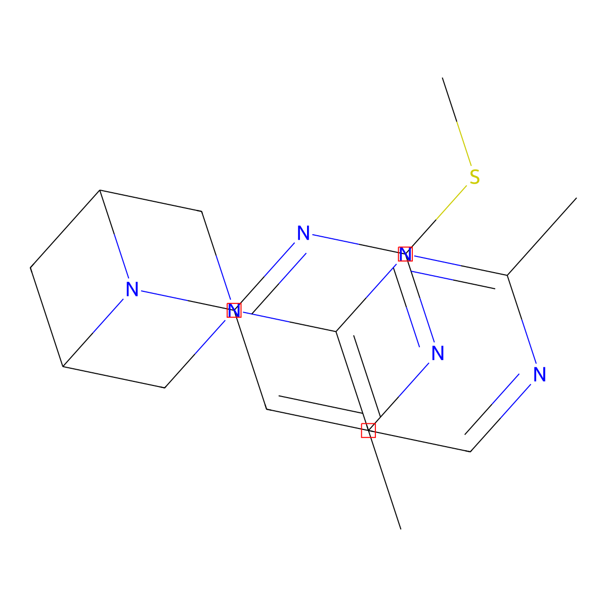 6-[6-Methyl-2-(methylsulfanyl)pyrimidin-4-yl]-3-(2-methylpyrimidin-4-yl)-3,6-diazabicyclo[3.1.1]heptane molecular structure, CAS 3054534-23-2