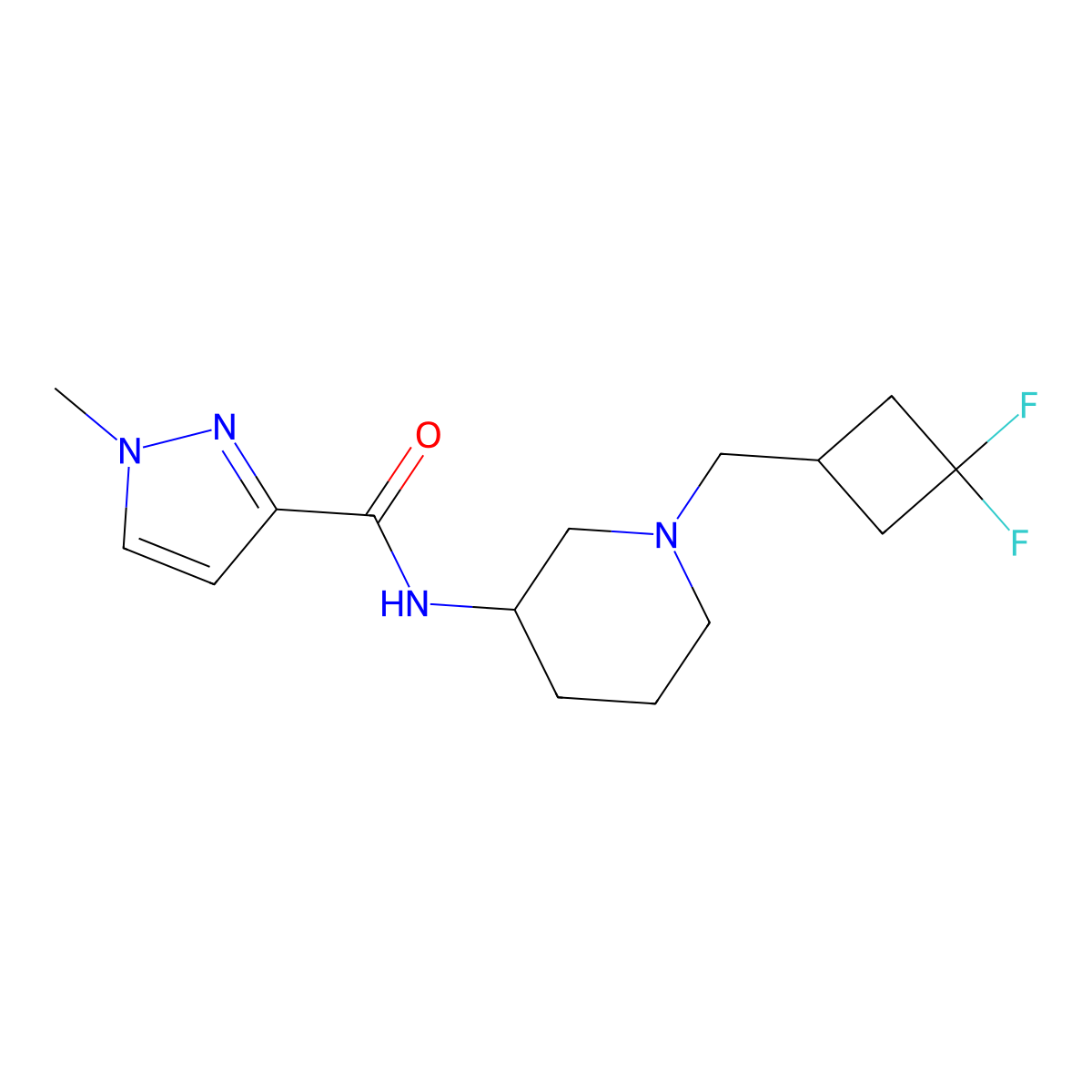 N-{1-[(3,3-difluorocyclobutyl)methyl]piperidin-3-yl}-1-methyl-1H-pyrazole-3-carboxamide molecular structure, CAS 3054534-26-5