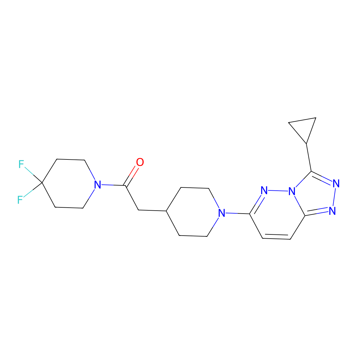 2-(1-{3-Cyclopropyl-[1,2,4]triazolo[4,3-b]pyridazin-6-yl}piperidin-4-yl)-1-(4,4-difluoropiperidin-1-yl)ethan-1-one molecular structure, CAS 3054534-27-6
