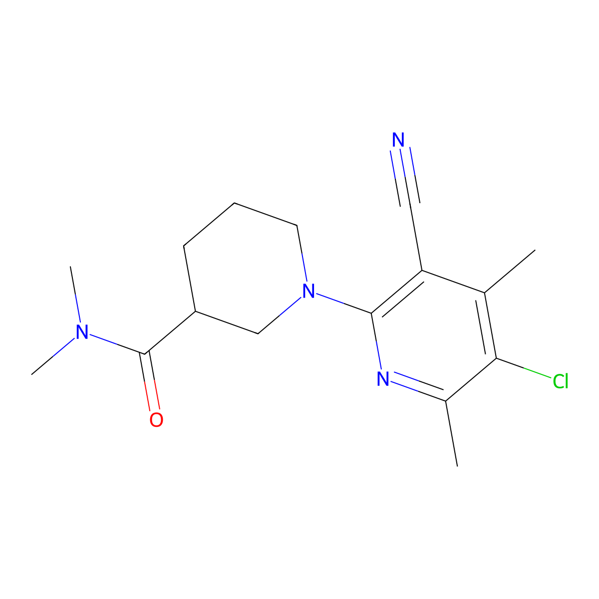 1-(5-chloro-3-cyano-4,6-dimethylpyridin-2-yl)-N,N-dimethylpiperidine-3-carboxamide molecular structure, CAS 3054534-32-3