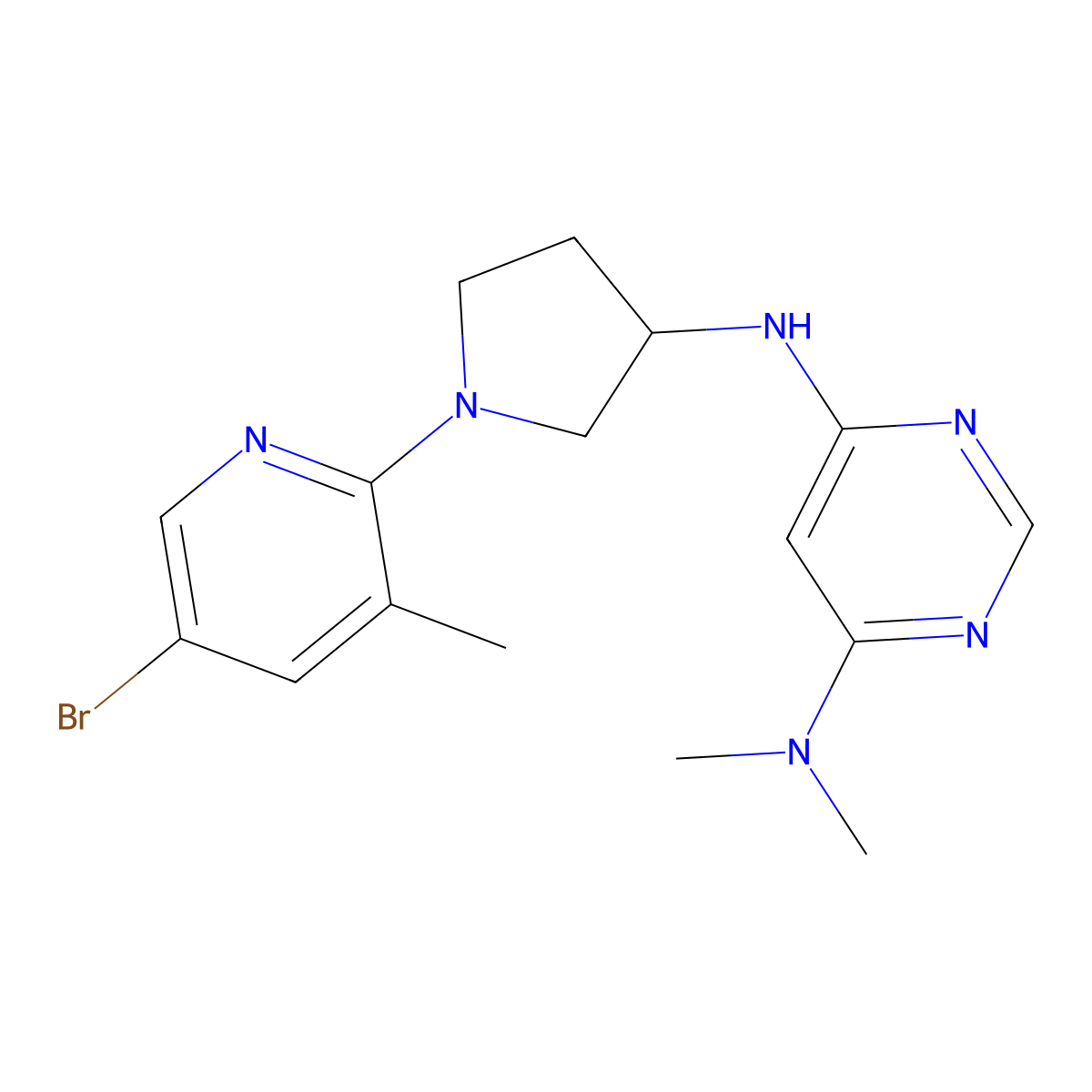 6-N-[1-(5-bromo-3-methyl-2-pyridinyl)pyrrolidin-3-yl]-4-N,4-N-dimethylpyrimidine-4,6-diamine molecular structure, CAS 3054534-38-9
