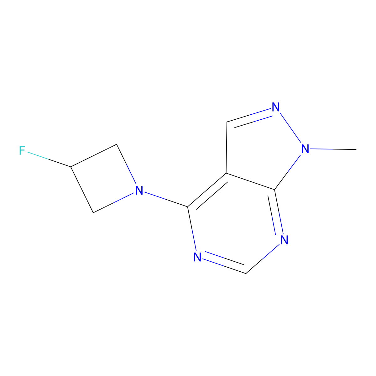 3-fluoro-1-{1-methyl-1H-pyrazolo[3,4-d]pyrimidin-4-yl}azetidine molecular structure, CAS 3054534-39-0