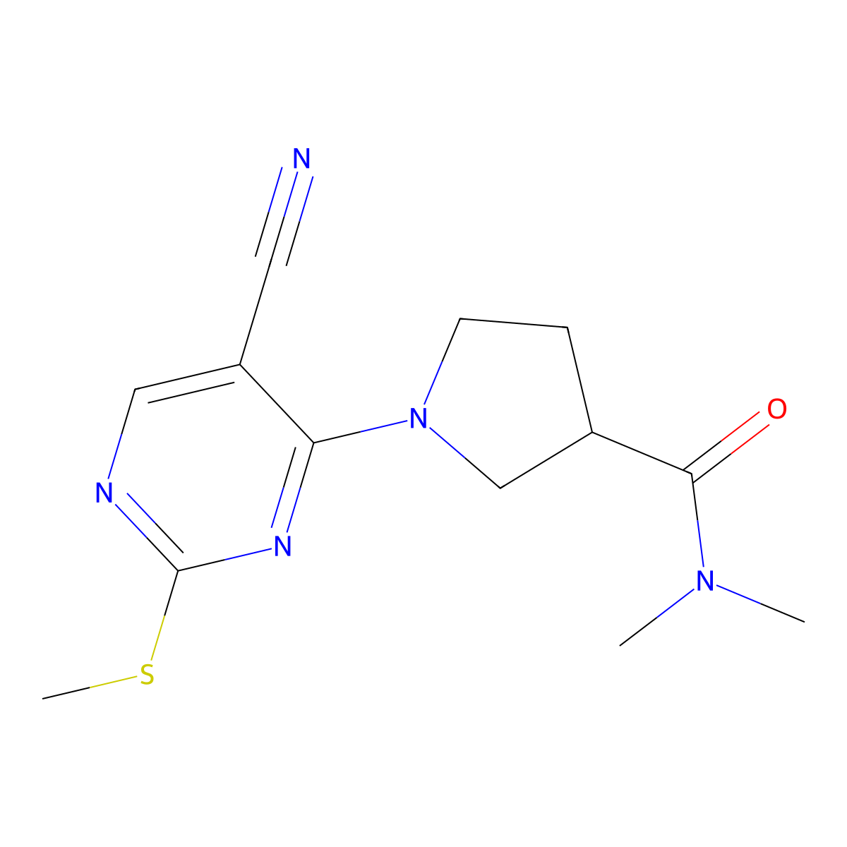 1-[5-cyano-2-(methylsulfanyl)pyrimidin-4-yl]-N,N-dimethylpyrrolidine-3-carboxamide molecular structure, CAS 3054534-47-0