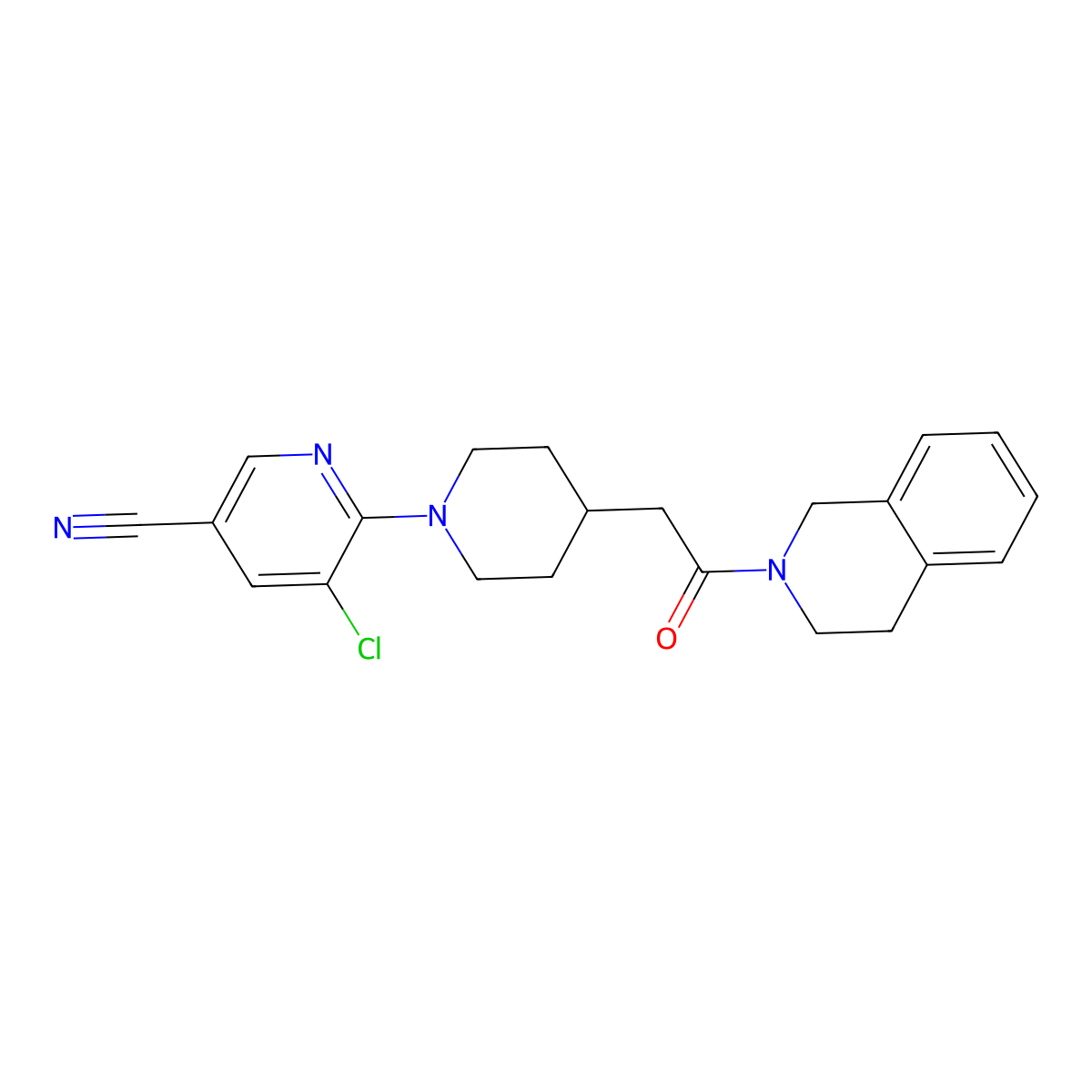 5-Chloro-6-{4-[2-oxo-2-(1,2,3,4-tetrahydroisoquinolin-2-yl)ethyl]piperidin-1-yl}pyridine-3-carbonitrile molecular structure, CAS 3054534-54-9