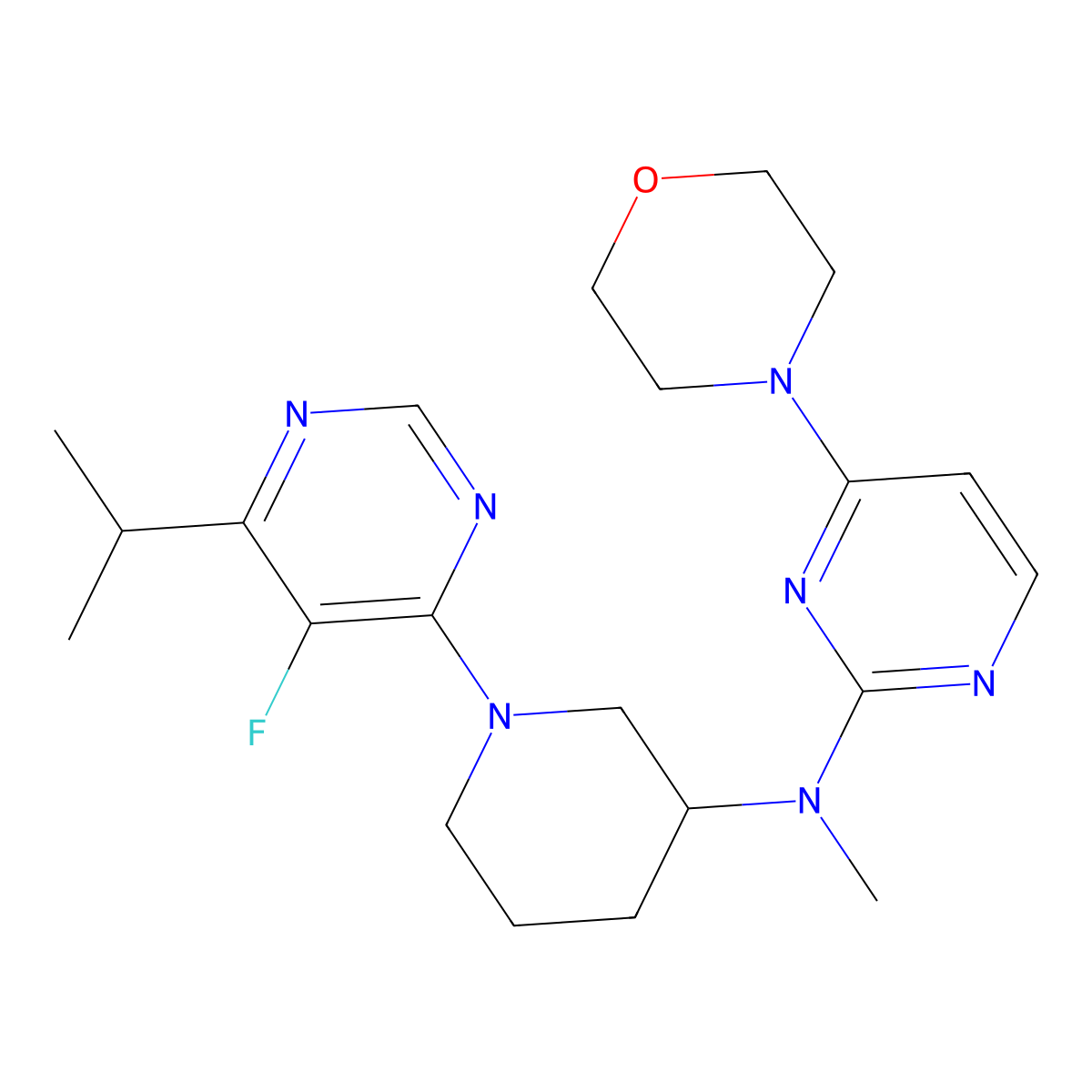 N-{1-[5-fluoro-6-(propan-2-yl)pyrimidin-4-yl]piperidin-3-yl}-N-methyl-4-(morpholin-4-yl)pyrimidin-2-amine molecular structure, CAS 3054534-64-1