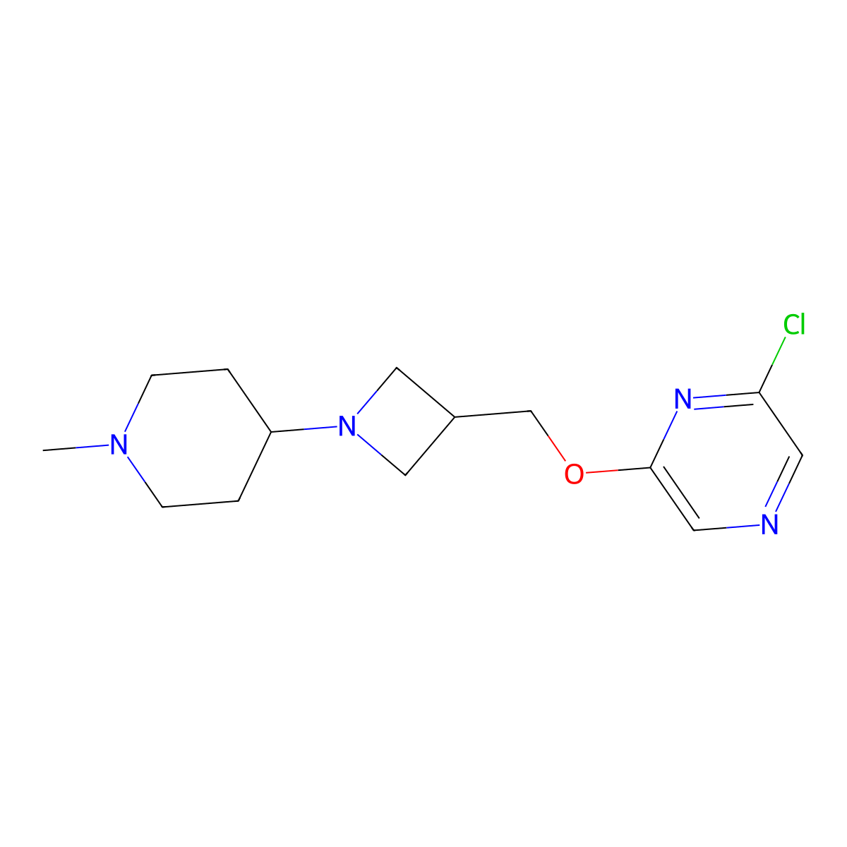 2-Chloro-6-{[1-(1-methylpiperidin-4-yl)azetidin-3-yl]methoxy}pyrazine molecular structure, CAS 3054534-65-2