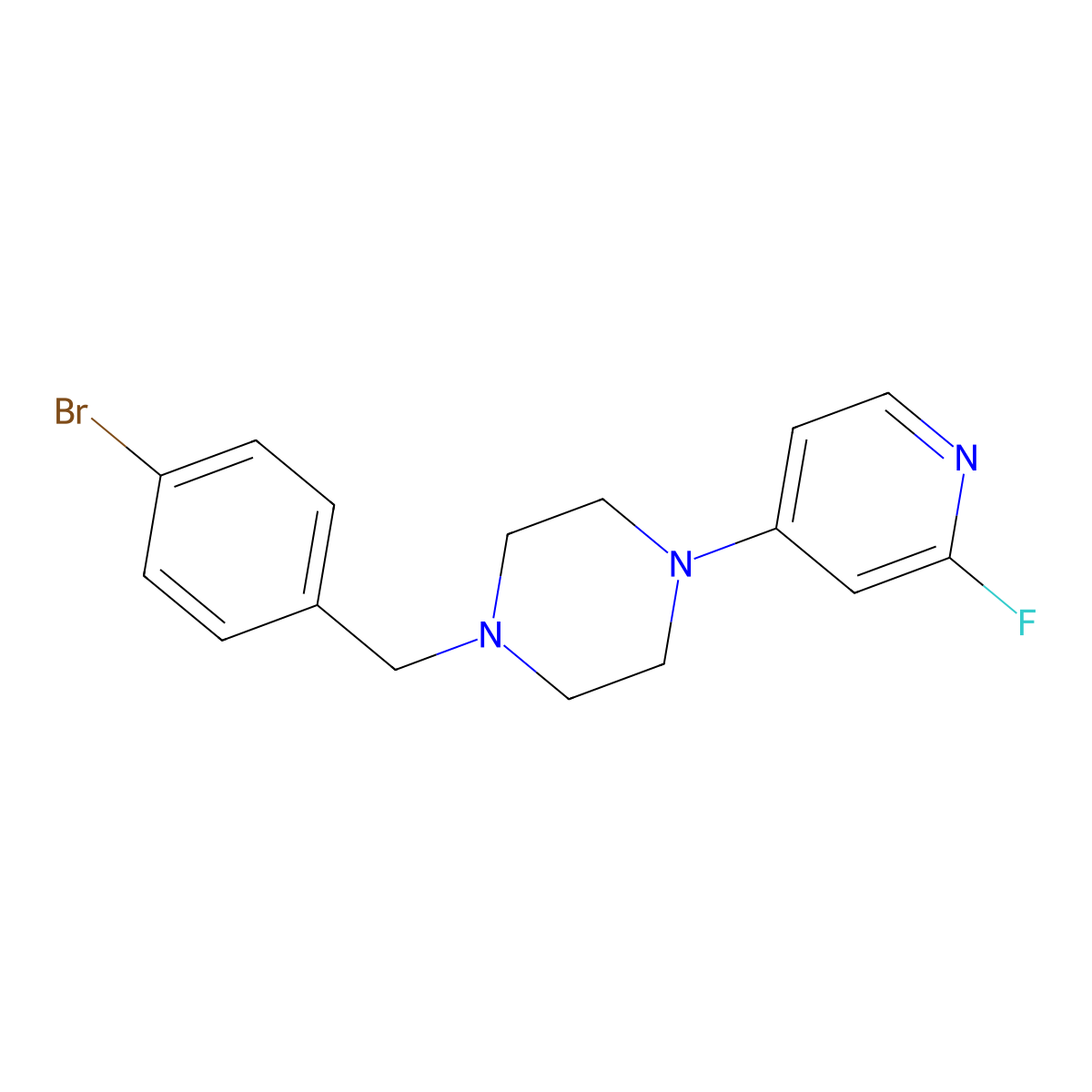 1-[(4-Bromophenyl)methyl]-4-(2-fluoropyridin-4-yl)piperazine molecular structure, CAS 3054534-67-4