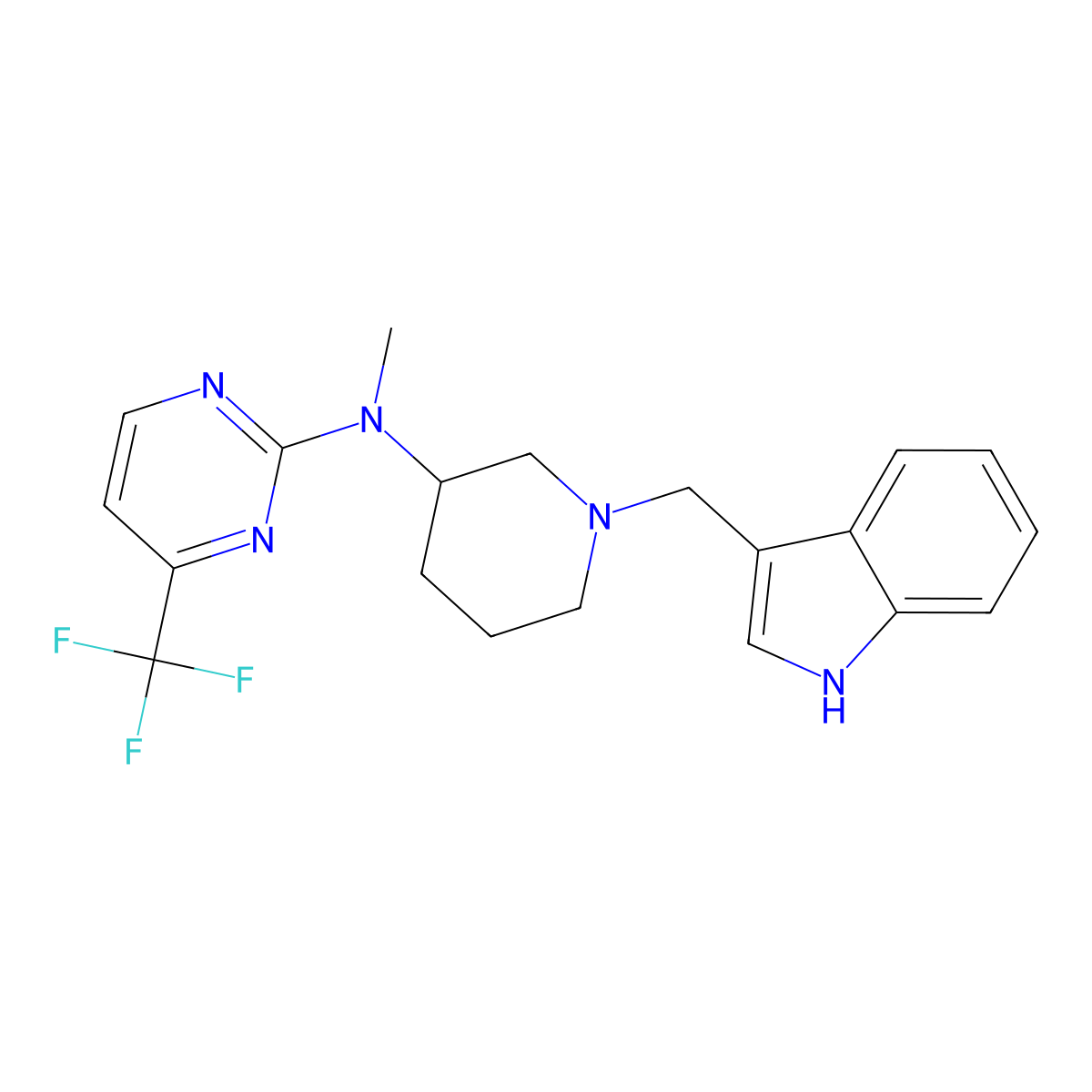 N-[1-(1H-indol-3-ylmethyl)piperidin-3-yl]-N-methyl-4-(trifluoromethyl)pyrimidin-2-amine molecular structure, CAS 3054534-69-6
