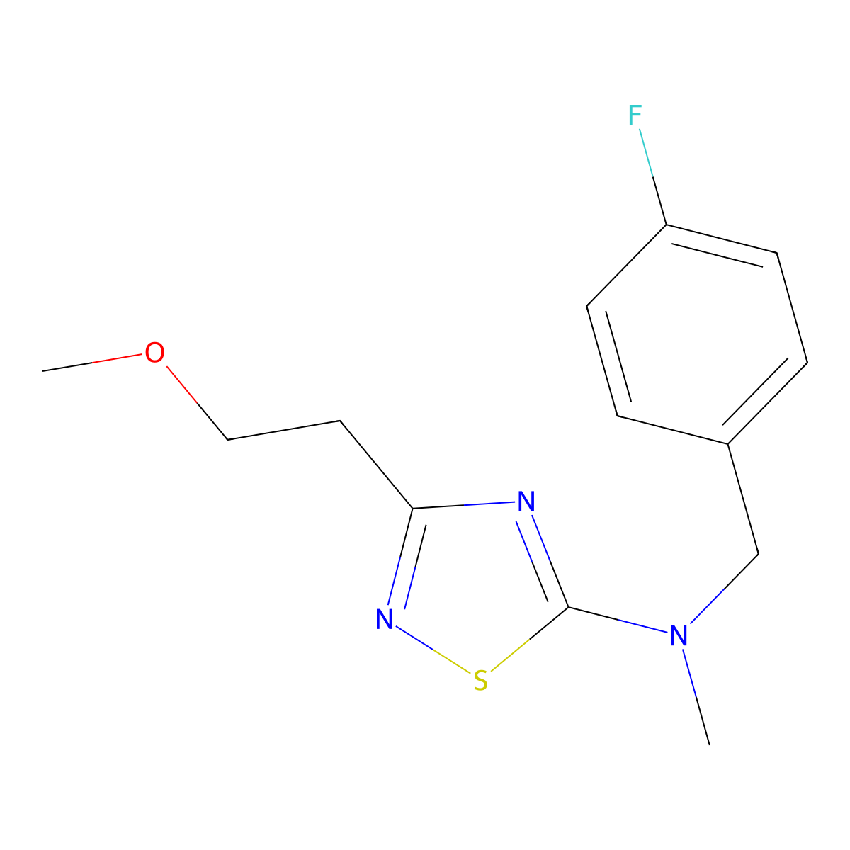 N-[(4-fluorophenyl)methyl]-3-(2-methoxyethyl)-N-methyl-1,2,4-thiadiazol-5-amine molecular structure, CAS 3054534-72-1